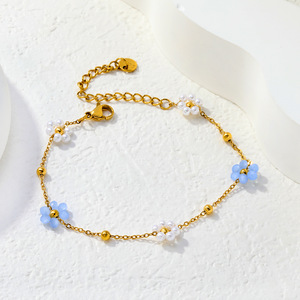 Stainless Steel Flower Necklace <b>Bracelet</b> <b>Set</b> With Pearl Women's Jewelry Gift - Product Image 2