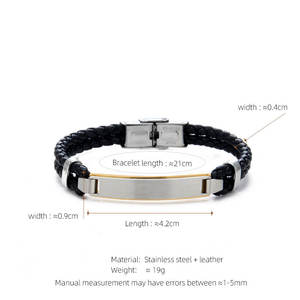 Custom 316l Stainless Steel Men <b>Bracelet</b> <b>Engrave</b> 14k 18k Gold Plated Fashion Leather Braided <b>Bracelet</b> for Men - Product Image 6