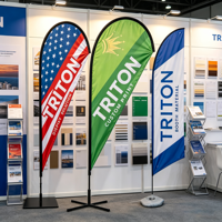 Drapeau publicitaire personnalisé pour salon professionnel, mât en fibre de verre, bannière plume imprimée, imperméable et durable pour exposition