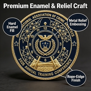 Moneta Commemorativa Personalizzata in Metallo Pressofuso 3D, Placcata Oro, con Aquila Blu Navy, Scudo, Corona di Alloro <span class=keywords><strong>e</strong></span> Bordo a Corda - Product Image 3