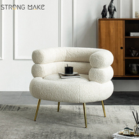 Fauteuil de salon moderne blanc en bouclette, canapé/sofa d'appoint, chaise longue de détente pour salon