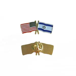 US and Israel flag friendship crossed lapel pin badge metal enamel