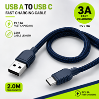 Câble de charge rapide USB-A vers USB-C 2,0 m, 5 V 3 A, en nylon tressé, avec conducteurs en cuivre étamé, pour téléphone portable et batterie externe