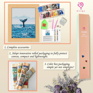 Kit de pintura de diamantes con paisaje marino de cola de ballena, diamantes redondos de cristal, arte de pared DIY enmarcado, decoración de paisaje rectangular - Product Image 3
