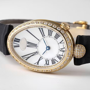 Reloj de Lujo para Dama de Alta Precisión, Mecánico Automático, con Esfera Blanca, Bisel de Diamantes y Caja Ovalada Dorada con Números Romanos de Calidad Superior - Product Image 1