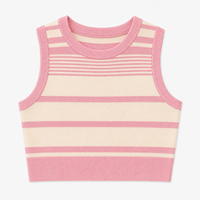 Débardeur Vintage Femme en Gros, Gilet Court Décontracté Rayé sans Manches en Maille Tricotée