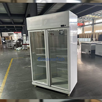 Réfrigérateur commercial 800L à double porte vitrée, refroidisseur de boissons, système de refroidissement par compresseur et air