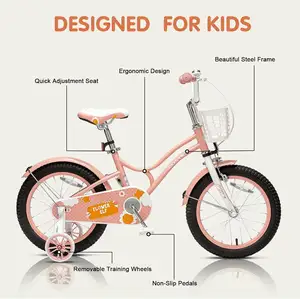 JZ Kids Princess Child Balance Bike 12 14 16 Inch Toddler Girl Bike With Basket For 2-8 Year Olds