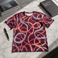 T-shirt pour homme en popeline 3D AOP avec motif, 100% polyester, boucles entrelacées prune, séchage rapide, respirant, col rond, prêt à être expédié