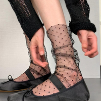 Chaussettes en nylon micro-translucide à volants mi-mollet, à pois, style ballet, légères, respirantes, en maille, pour femmes, style JK Lolita