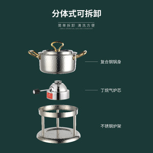 Stainless Steel Hot Pot 2.1L-4L Hammered Texture Alcohol Burner For Household Use - Product Image 4