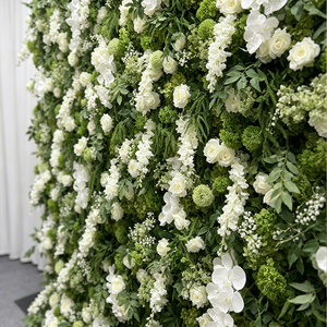 Pannello Murale di Fiori <span class=keywords><strong>Artificiali</strong></span> con Misto di Foglie Verdi e Rose Bianche e <span class=keywords><strong>Orchidee</strong></span> per Sfondo di Matrimoni e Cerimonie - Product Image 4