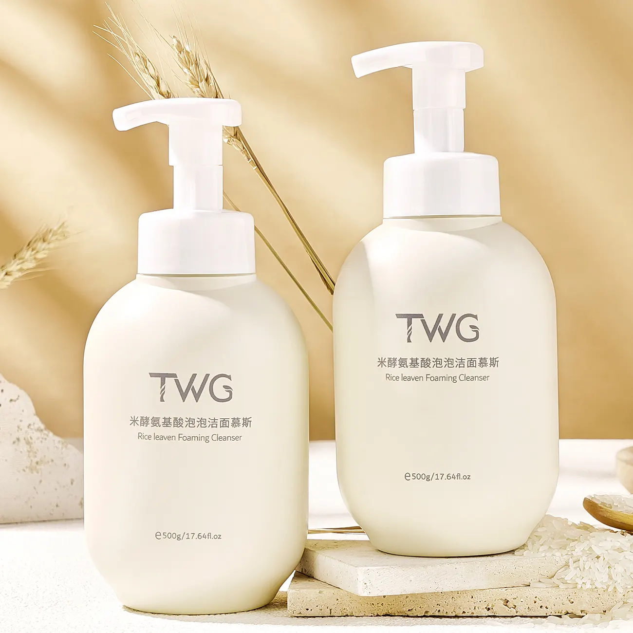 TWG Limpiador facial espumoso de arroz de gran volumen, espuma limpiadora facial, tamaño familiar, 500g, lavado facial espumoso de aminoácidos de arroz