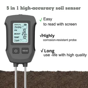 5-इन-1 मिट्टी टेस्टर दोहरी सुई के साथ उच्च परिशुद्धता नमी मीटर आर्द्रता पीएच प्रजनन प्रकाश टेस्टर ओम - Product Image 3