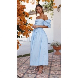 Vestido de Princesa Asimétrico de Encaje Ecológico para Primavera y Otoño, Color Azul Cielo, Estilo Mini con Hombros Descubiertos - Product Image 4