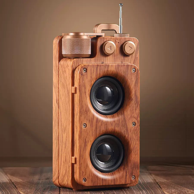 Dual Speakers AS22 Retro BT Speaker Wireless 1800mAh Rechargeable FM Radio Vintage Speaker Wood Grain TF/USB/AUX MP3 Player