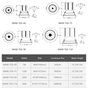 Nhôm Trong Nhà Home Dimmable Chìm Xuống Đèn Trần Downlights 12Watt LED Lưới Tản Nhiệt Ánh Sáng - Product Image 2