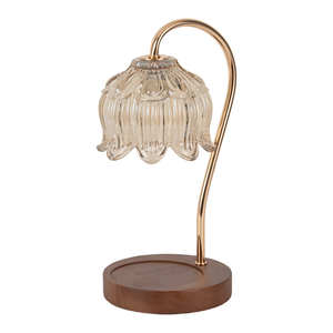 Hot Sale Customized Aroma Home Luxury Night Wooden Flower Glass Adjustable Candle Warmer Lamp