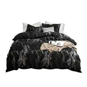 siyah ve beyaz mermer yatak Suppliers-3 adet yatak setleri dijital baskı yorgan seti yastık kılıfı mermer siyah ve beyaz serisi yatak örtüsü