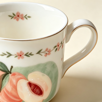 Mug en Porcelaine Fine à Motif Pêche Adorable, Bord Doré, Tasse à Café ou Thé en Céramique, Cadeau de Pendaison de Crémaillère, Vaisselle pour la Maison