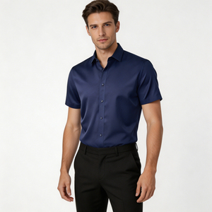 Camicie Casual da <span class=keywords><strong>Uomo</strong></span> in <span class=keywords><strong>Raso</strong></span>, Nuove, Personalizzate, Anti-Piega, Nere, a Maniche Corte, per Ufficio e Personale Aziendale, con Bottoni - Vendita all'Ingrosso - Product Image 3