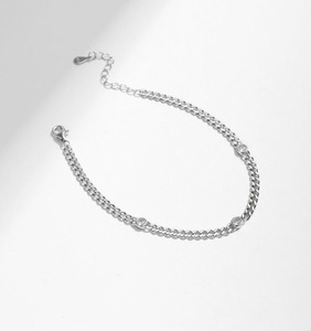 S925 Silver Chain <b>Bracelet</b> With Round Crystal Bezel Setting Minimalist Everyday Wear Unisex Jewelry - Product Image 6