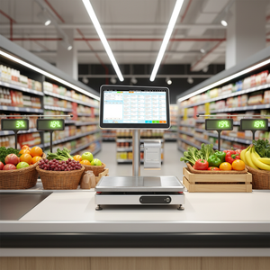 Balance de pesée 15,6 pouces pour légumes et fruits, balance de caisse AI 15kg/5g avec écran tactile, système PC de point de vente - Product Image 1