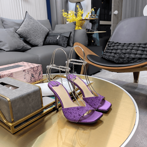 Jimmy Embellished Satin Heeled <b>Sandals</b> with Dangling Chain Ankle Strap Open Toe Stiletto Shoes for Wedding Chooing - Product Image 1