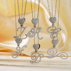 Nouveau collier à chaîne en cuivre incrusté de zircon de style européen et américain avec lettres anglaises, tendance, polyvalent, cadeau unisexe - Product Image 1