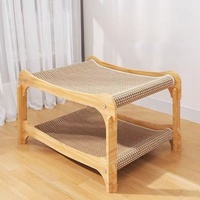 Hamac en bois semi-fermé à double couche pour chat Planche à gratter intégrée Bois chaud Sisal Fond supérieur Lavable Meubles pour animaux de compagnie