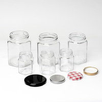 Vente en gros Pot de confiture Pot de miel 45ml 100ml 180ml 280ml 380ml 500ml 730ml Bouteille hexagonale en verre Pot alimentaire