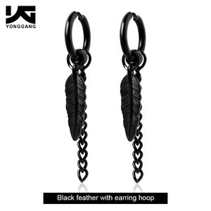 Boucles <span class=keywords><strong>d</strong></span>'oreilles créoles articulées en acier inoxydable style punk, avec pendentifs plumes et feuilles, longues chaînes, pour hommes, femmes et garçons - Product Image 2