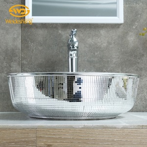 Lavabo da bagno in ceramica con lavabo rotondo in argento e argento lavabo a superficie solida - Product Image 3