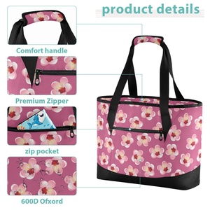 Nouvel Arrivage Sac Isotherme Rose à Motifs Floraux pour Voyage et Extérieur, Personnalisable, Anti-fuite, Sac de Courses et de Livraison Alimentaire Thermique - Product Image 5