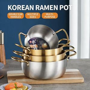 <span class=keywords><strong>Pot</strong></span> à ramen coré<span class=keywords><strong>en</strong></span> <span class=keywords><strong>en</strong></span> acier inoxydable avec doubles poignées, plusieurs tailles, finition brossée or et argent, pour la maison, le camping, les restaurants, ustensiles de cuisine - Product Image 1