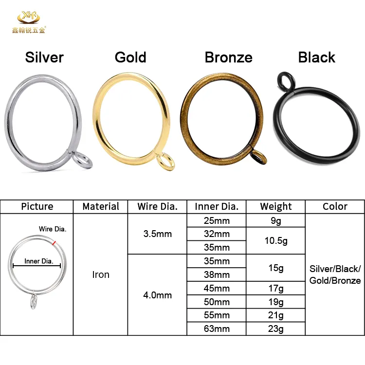 Xinhanrui Rustproof Curtain Accessories Drapery Rings With Eyelets Metal Curtain Rings