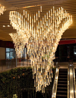 Luminaires suspendus en forme de feuille d'érable pour le hall d'hôtel, style Chihuly, en cristal soufflé à la main, lustres dorés