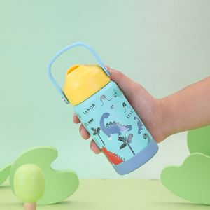 Botella de Agua Aislada para Niños de 12oz/18oz, Taza Antiderrames para Niños Pequeños con Pajitas y Tapas, Botella Aislada al Vacío de Acero Inoxidable para Niños - Product Image 3