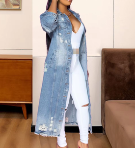 Logo personalizzato all'ingrosso moda <span class=keywords><strong>donna</strong></span> autunno inverno vestiti girocollo manica lunga strappata giacche in Denim Outerwear Jeans cappotti - Product Image 4