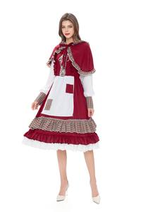 Costume de cosplay de Petit <span class=keywords><strong>Chaperon</strong></span> <span class=keywords><strong>rouge</strong></span> pour <span class=keywords><strong>adulte</strong></span> Halloween 2026, tenue de demoiselle d'honneur de ferme pastorale, robe de performance de fête - Product Image 5