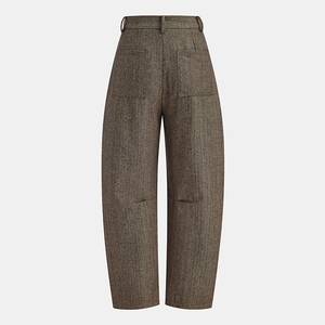 <span class=keywords><strong>Pantalon</strong></span> de bureau décontracté pour <span class=keywords><strong>femme</strong></span> en tweed à chevrons <span class=keywords><strong>camel</strong></span>, coupe baril, taille haute, braguette boutonnée, personnalisable - Product Image 2