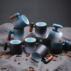 Tazza da <span class=keywords><strong>Caffè</strong></span> Latte in Ceramica Giapponese con Manico in Legno, Gradiente di Colore, in Ceramica Grezza, per Degustazione Tè, Basso MOQ, Direttamente dalla Fabbrica - Product Image 3