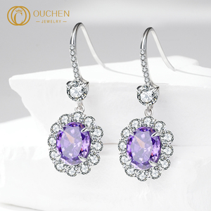 OUCHEN takı 9K altın 14K altın renk çiçek şekli kadınlar Lab yetiştirilen elmas küpe - Product Image 2