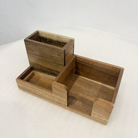Ensemble de papeterie multi-usages en bois, organiseur de bureau en bois d'acacia naturel, boîte à stylos, style personnalisé pour le bureau et la maison