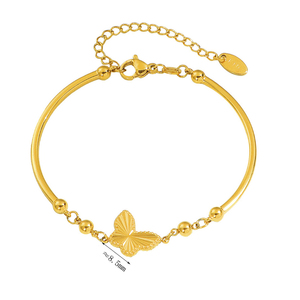 Bracciale a catena con ciondolo a farfalla in acciaio inossidabile placcato oro, stile coreano, alla moda, per donna, Quake E-commerce - Product Image 6