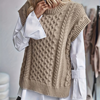 Maßgefertigte Damen-Zopfmuster-Strickweste Locker Geschnittener Rundhals-Pullover Ärmellos Vintage Lässiges Tanktop Fabrikfertigung