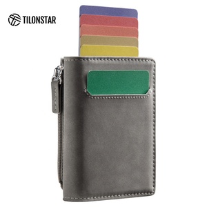 TILONSTAR TVC902 Customized Logo Smart Aluminum <b>Case</b> Pop Up Wallet With Zipper <b>Coin</b> Purse RFID Credit Card Holder - Product Image 1