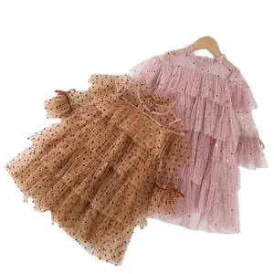 china supplier summer kids clothes layered tulle skirt girls dresses with polka dots