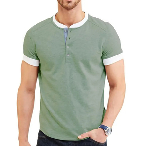 <b>Men</b> Summer <b>Henley</b> Collar Contrasting Color Patchwork Short Sleeved Fitness Tee Two-Piece T-<b>Shirt</b> - Product Image 1
