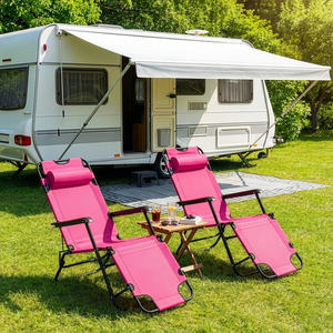 Pink Oxford Cloth <b>Bed</b> Sun Lounger <b>Black</b> Frame Variable Lie - Product Image 4